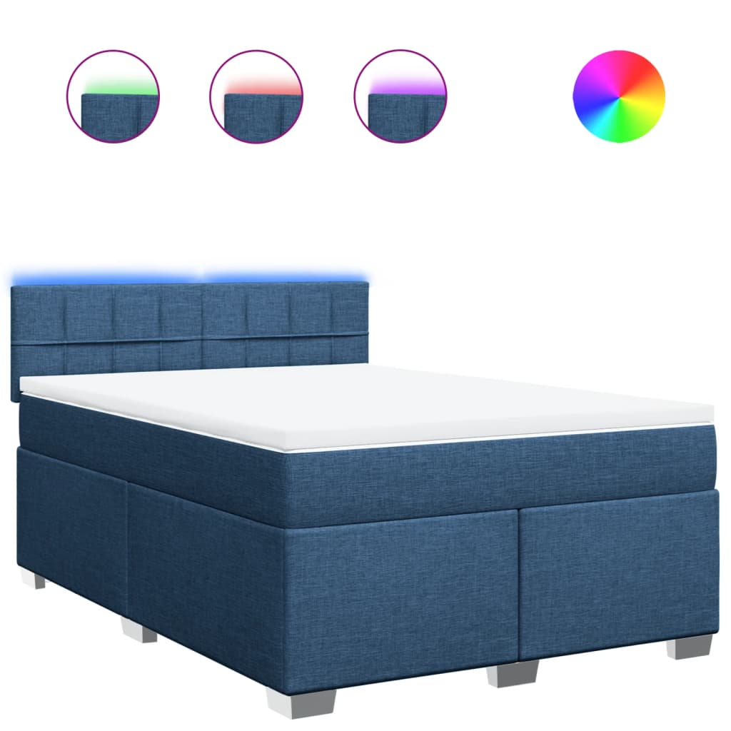 vidaXL Κρεβάτι Boxspring με Στρώμα Μπλε 160x200 εκ. Υφασμάτινο