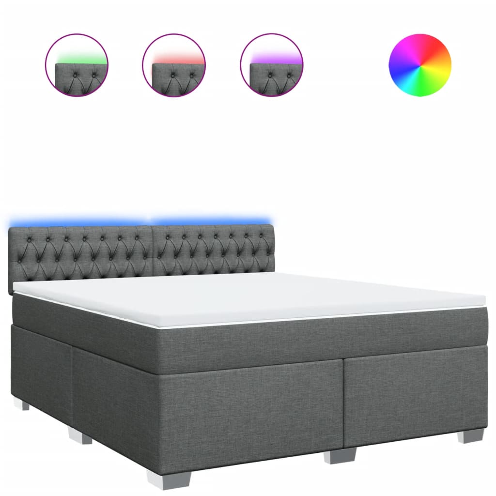 vidaXL Κρεβάτι Boxspring με Στρώμα Σκούρο Γκρι 180x200 εκ Υφασμάτιν