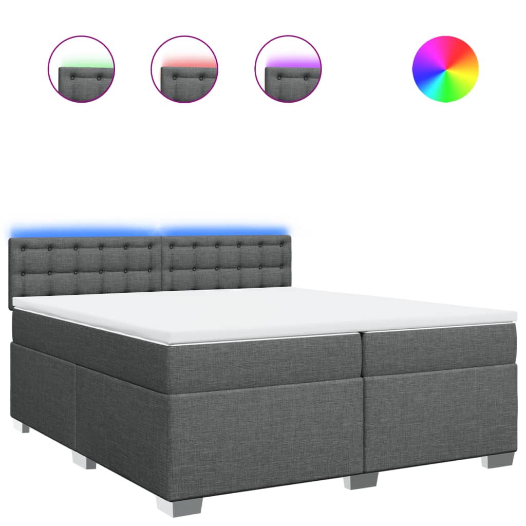 vidaXL Κρεβάτι Boxspring με Στρώμα Σκούρο Γκρι 200x200 εκ. Υφασμάτινο