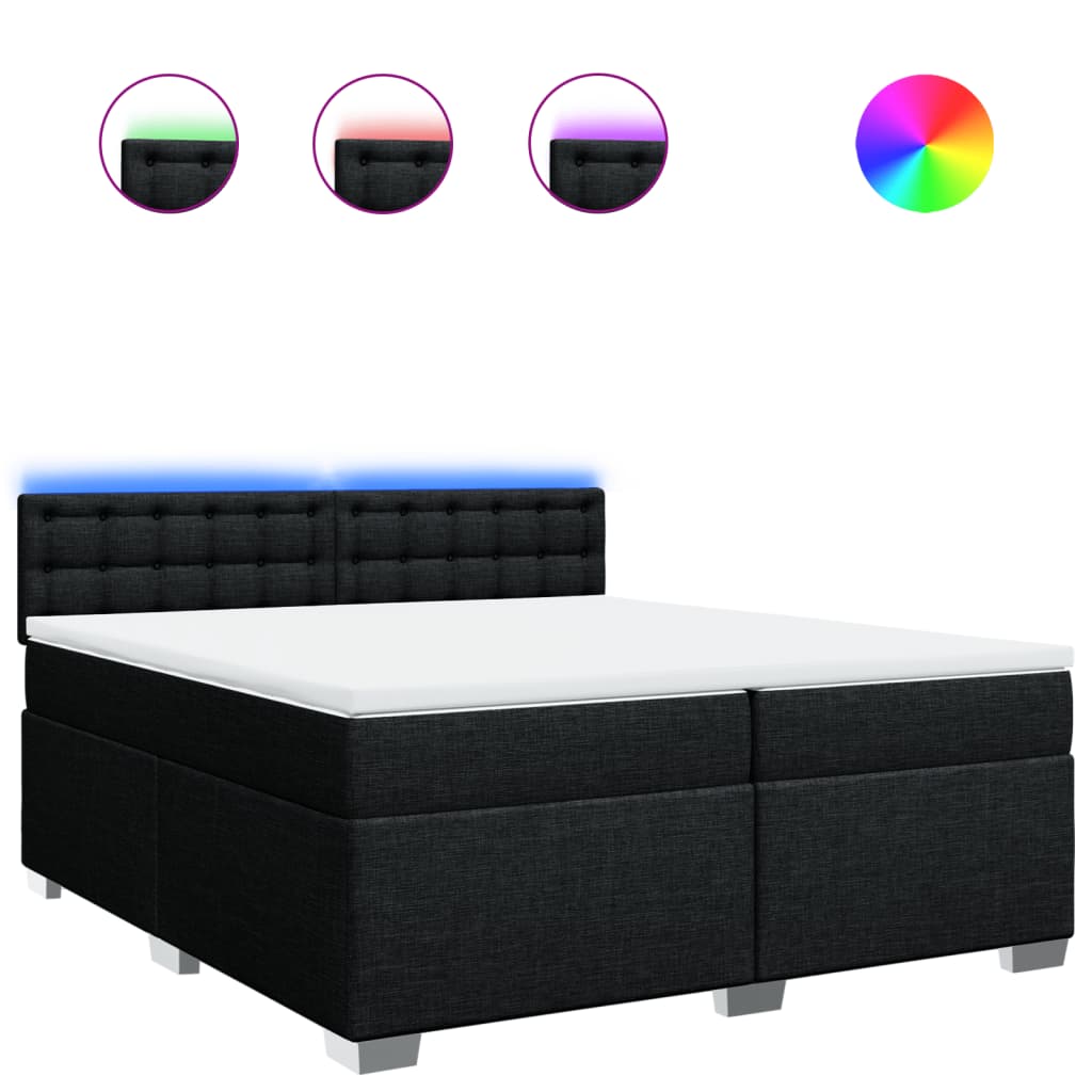 vidaXL Κρεβάτι Boxspring με Στρώμα Μαύρο 200x200 εκ. Υφασμάτινο