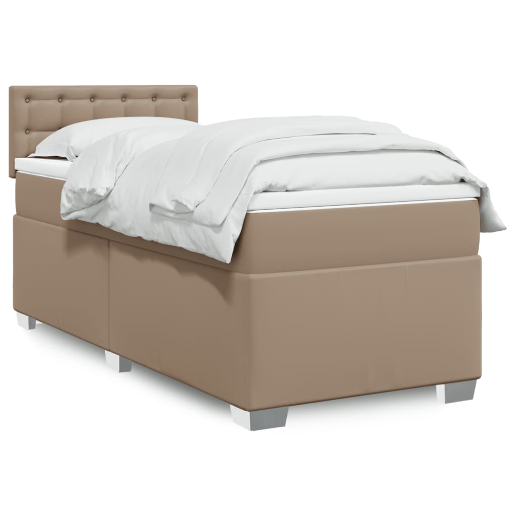 vidaXL Κρεβάτι Boxspring με Στρώμα Καπουτσίνο 90x190εκ.από Συνθ. Δέρμα