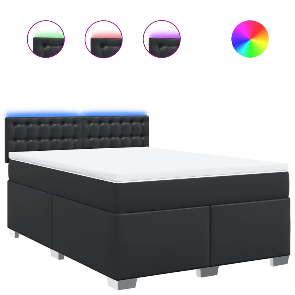 vidaXL Κρεβάτι Boxspring με Στρώμα Μαύρο 140x200εκ.από Συνθετικό Δέρμα
