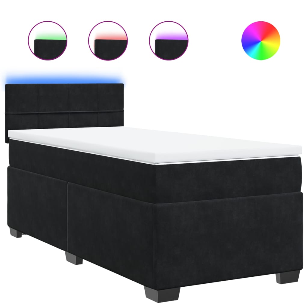 vidaXL Κρεβάτι Boxspring με Στρώμα Μαύρο 80 x 200 εκ. Βελούδινο
