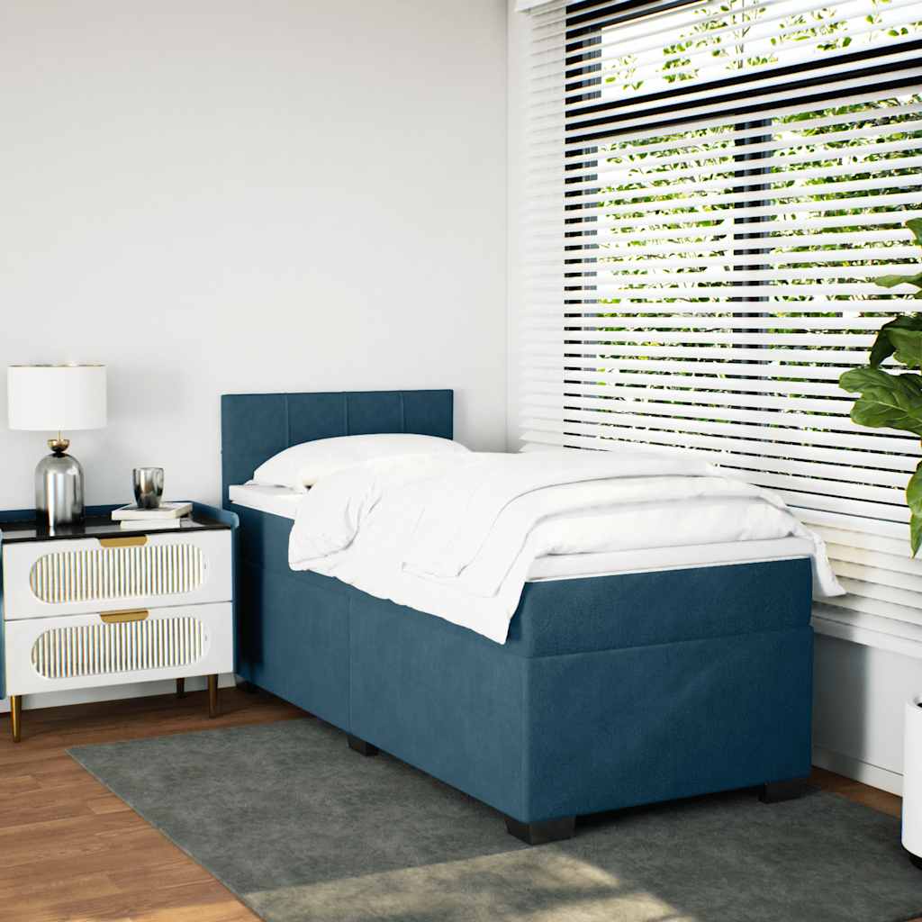vidaXL Κρεβάτι Boxspring με Στρώμα Μπλε 80 x 200 εκ. Βελούδινο