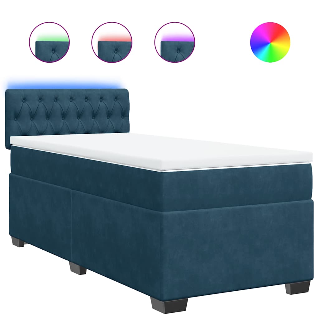 vidaXL Κρεβάτι Boxspring με Στρώμα Μπλε 80 x 200 εκ. Βελούδινο