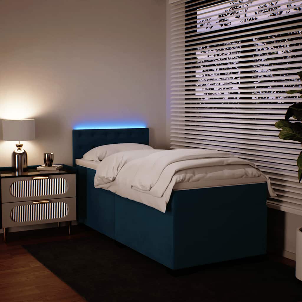 vidaXL Κρεβάτι Boxspring με Στρώμα Μπλε 80 x 200 εκ. Βελούδινο