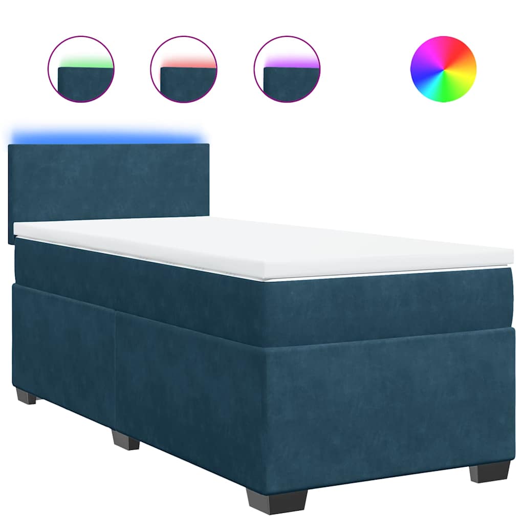 vidaXL Κρεβάτι Boxspring με Στρώμα Μπλε 90x190 εκ. Βελούδινο