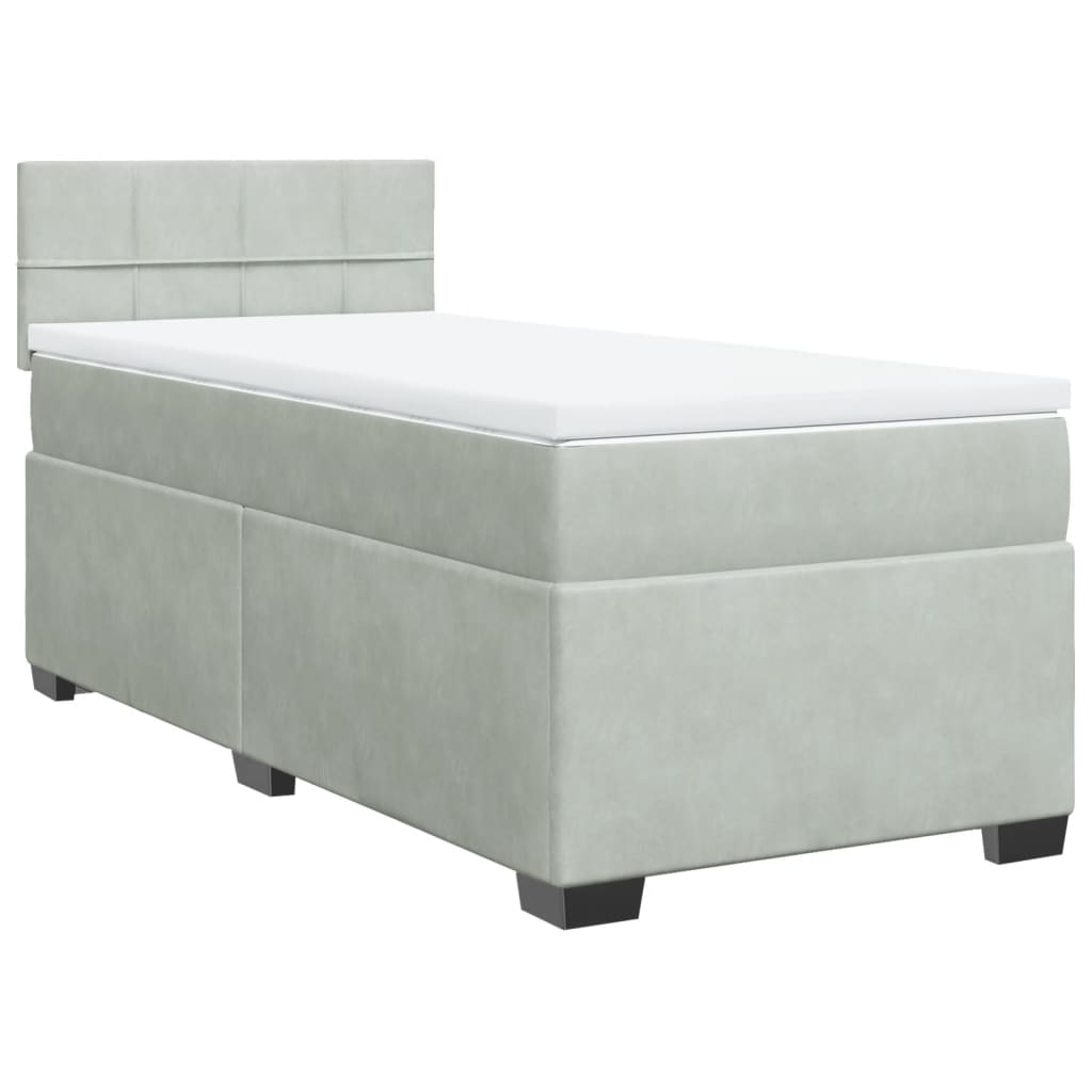 vidaXL Κρεβάτι Boxspring με Στρώμα Ανοιχτό Γκρι 90x190 εκ. Βελούδινο