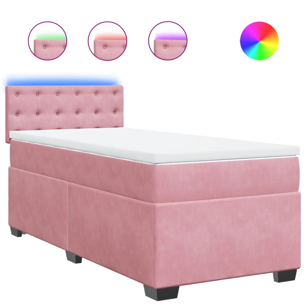 vidaXL Κρεβάτι Boxspring με Στρώμα Ροζ 90x200 εκ. Βελούδινο