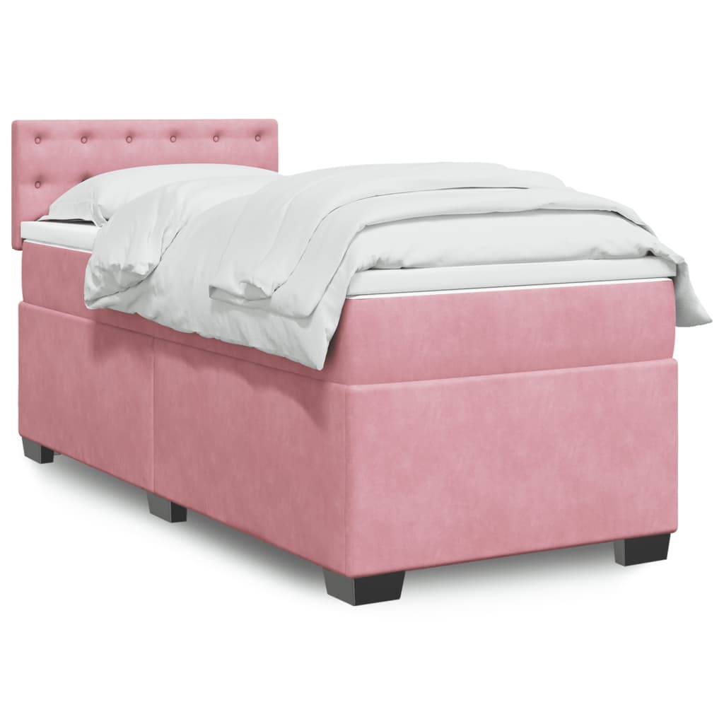 vidaXL Κρεβάτι Boxspring με Στρώμα Ροζ 90x200 εκ. Βελούδινο