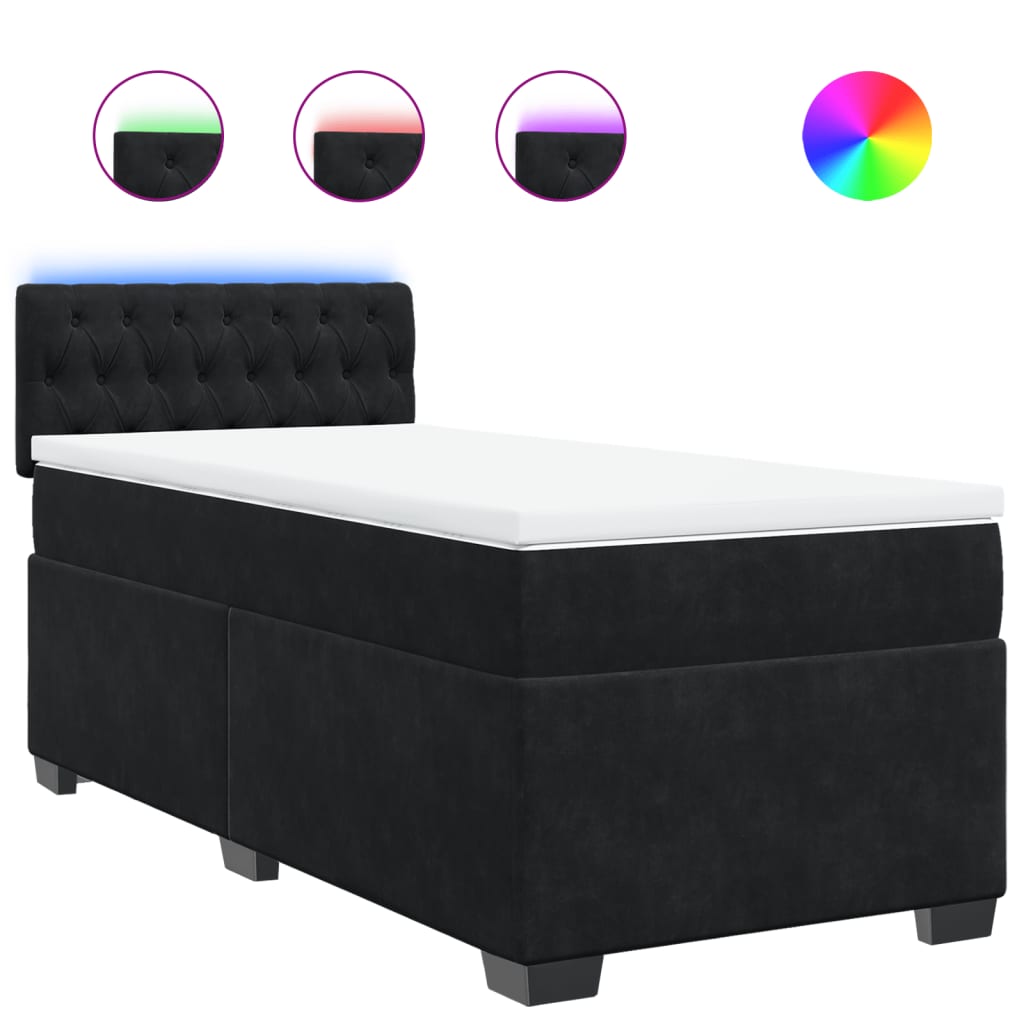 vidaXL Κρεβάτι Boxspring με Στρώμα Μαύρο 90x200 εκ. Βελούδινο