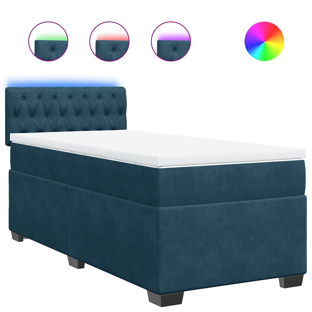 vidaXL Κρεβάτι Boxspring με Στρώμα Μπλε 90x200 εκ. Βελούδινο