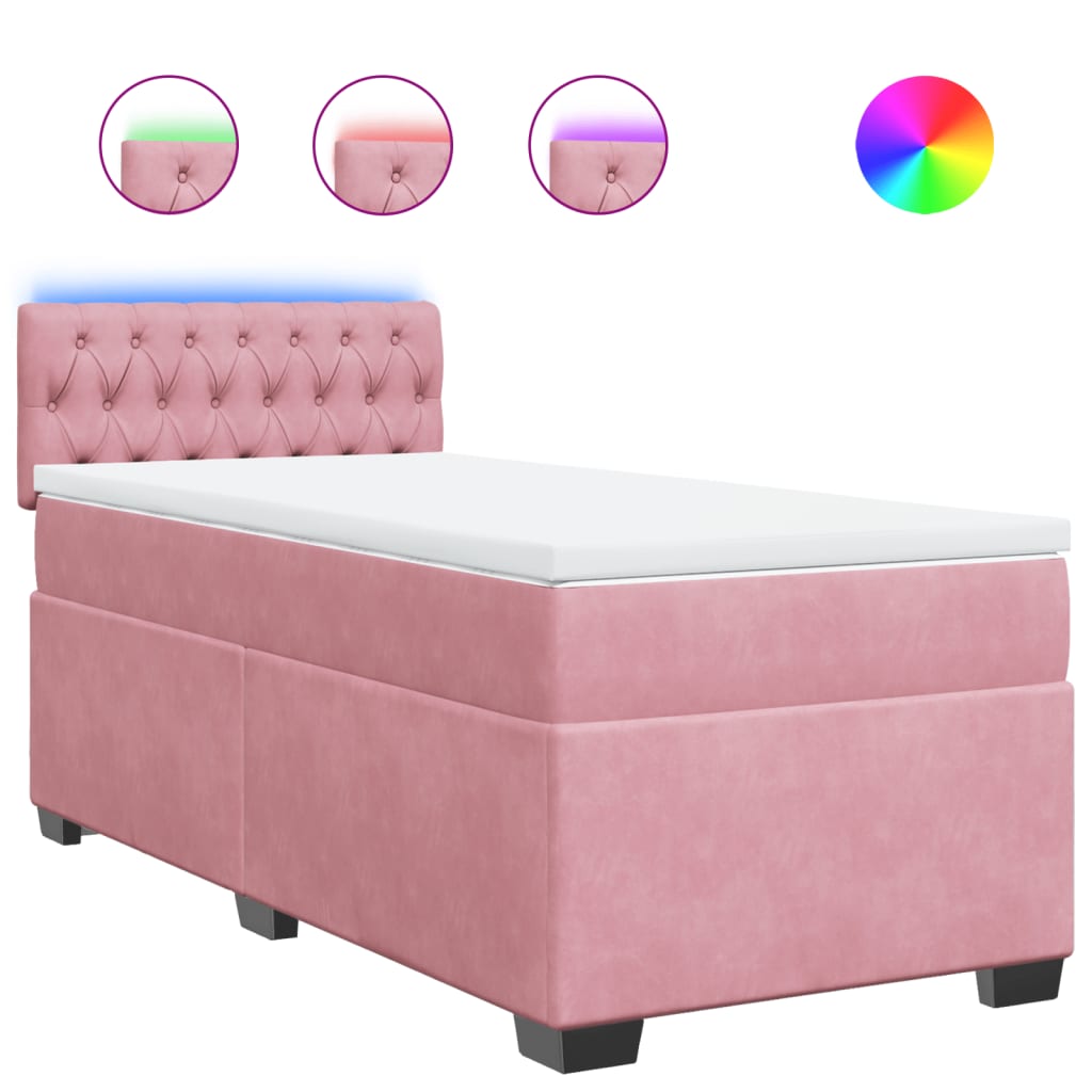 vidaXL Κρεβάτι Boxspring με Στρώμα Ροζ 90x200 εκ. Βελούδινο