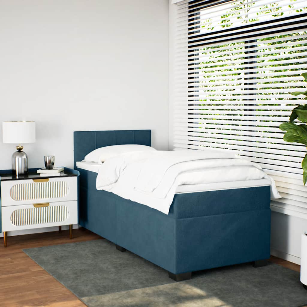 vidaXL Κρεβάτι Boxspring με Στρώμα Μπλε 90x200 εκ. Βελούδινο