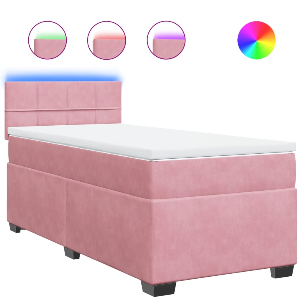 vidaXL Κρεβάτι Boxspring με Στρώμα Ροζ 90x200 εκ. Βελούδινο