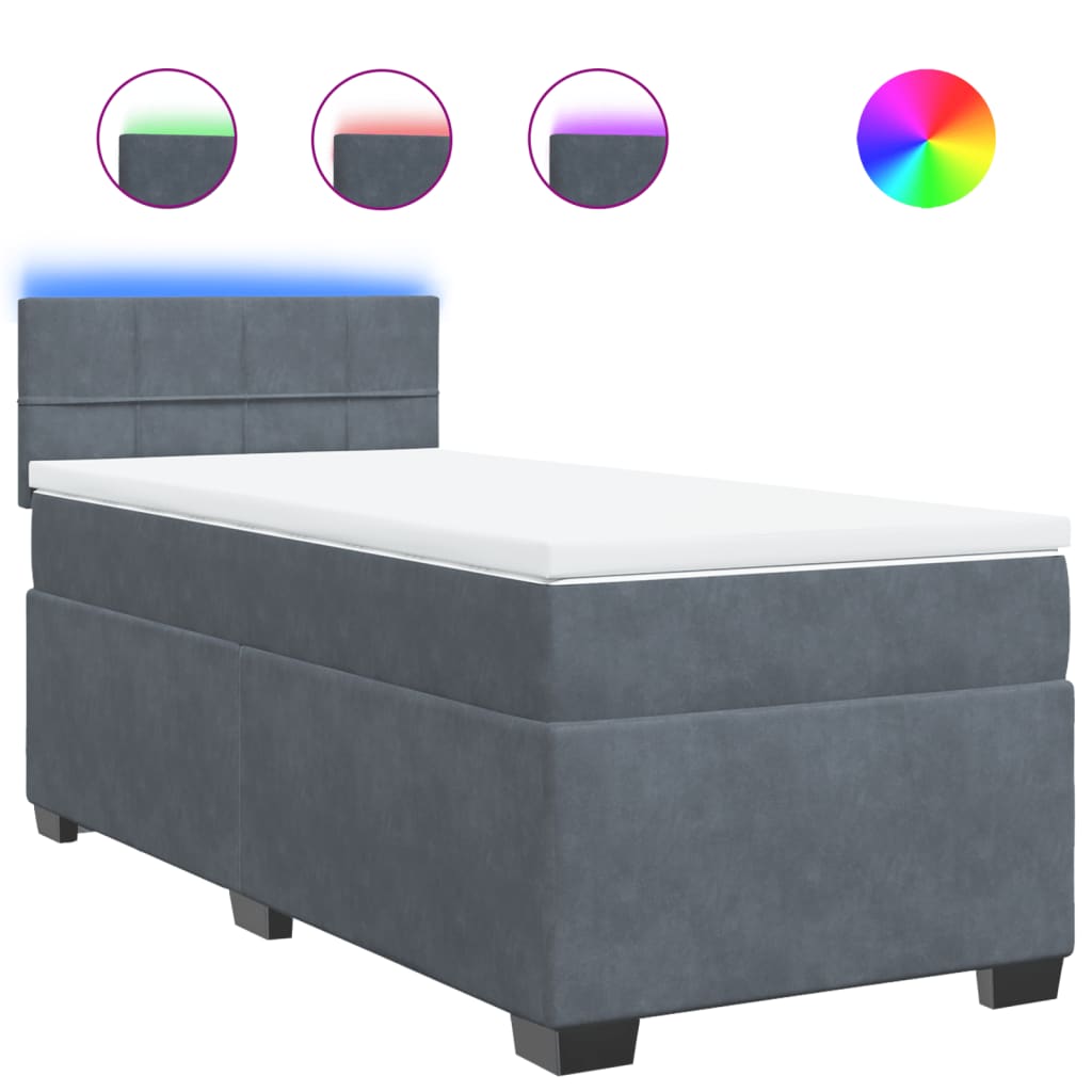 vidaXL Κρεβάτι Boxspring με Στρώμα Σκούρο Γκρι 100x200 εκ. Βελούδινο