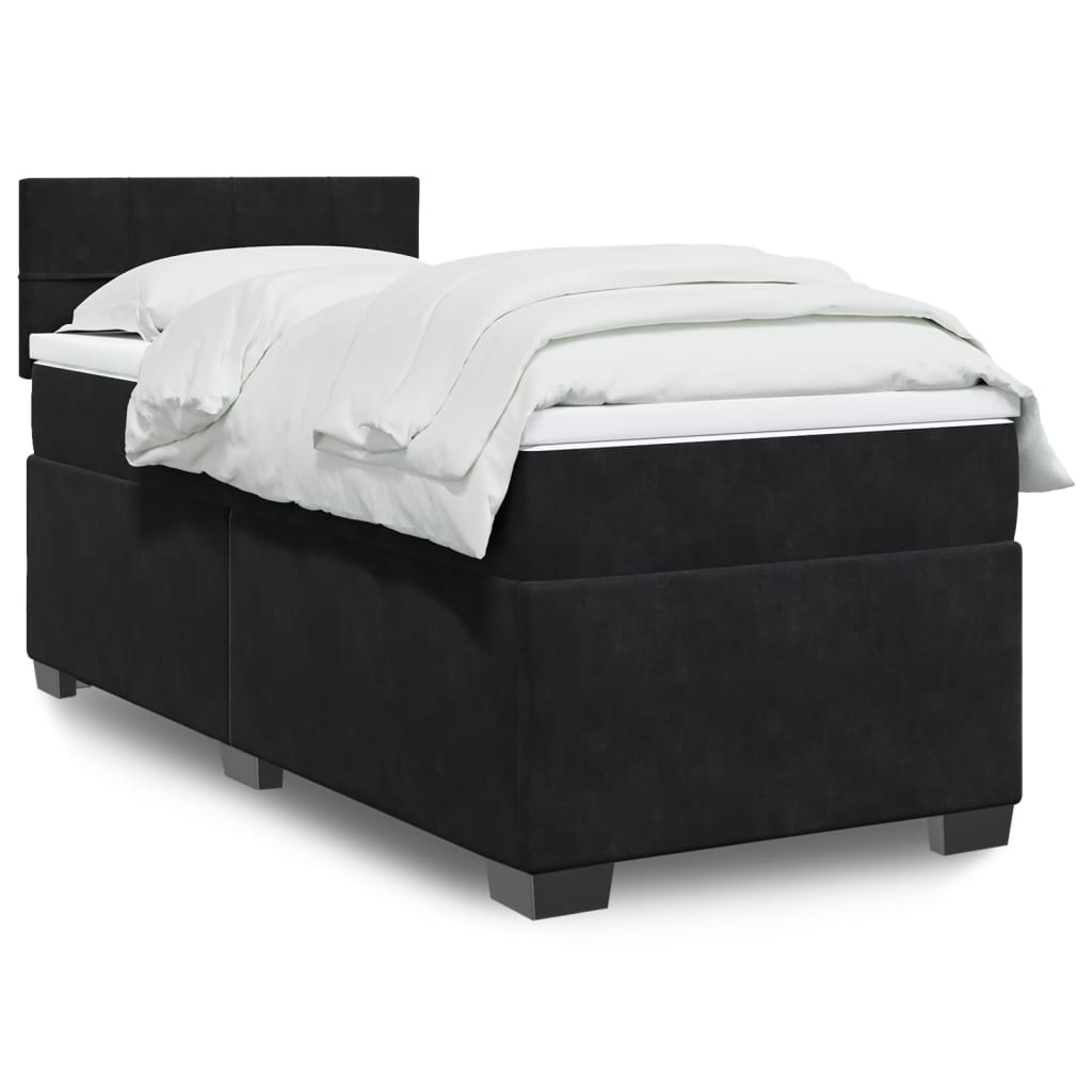 vidaXL Κρεβάτι Boxspring με Στρώμα Μαύρο 100x200 εκ. Βελούδινο