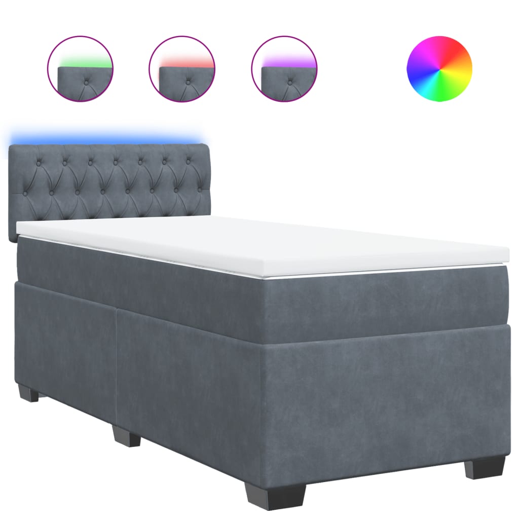 vidaXL Κρεβάτι Boxspring με Στρώμα Σκούρο Γκρι 100x200 εκ. Βελούδινο