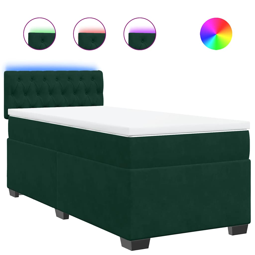 vidaXL Κρεβάτι Boxspring με Στρώμα Σκούρο Πράσινο 100x200εκ. Βελούδινο