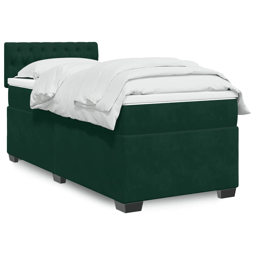 vidaXL Κρεβάτι Boxspring με Στρώμα Σκούρο Πράσινο 100x200εκ. Βελούδινο