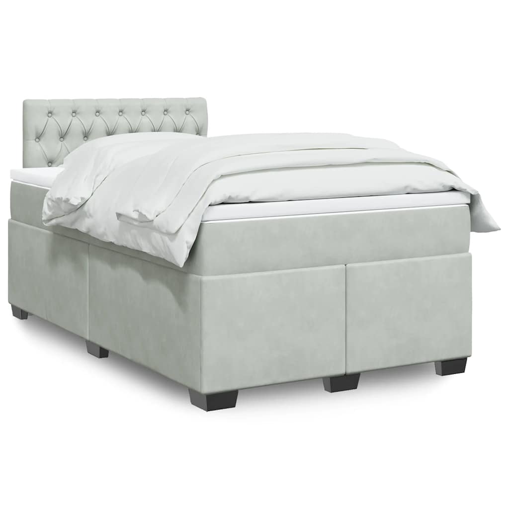 vidaXL Κρεβάτι Boxspring με Στρώμα Ανοιχτό Γκρι 120x190 εκ. Βελούδινο