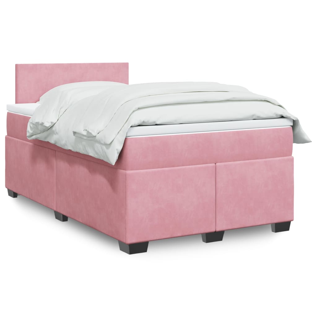vidaXL Κρεβάτι Boxspring με Στρώμα Ροζ 120x200 εκ. Βελούδινο