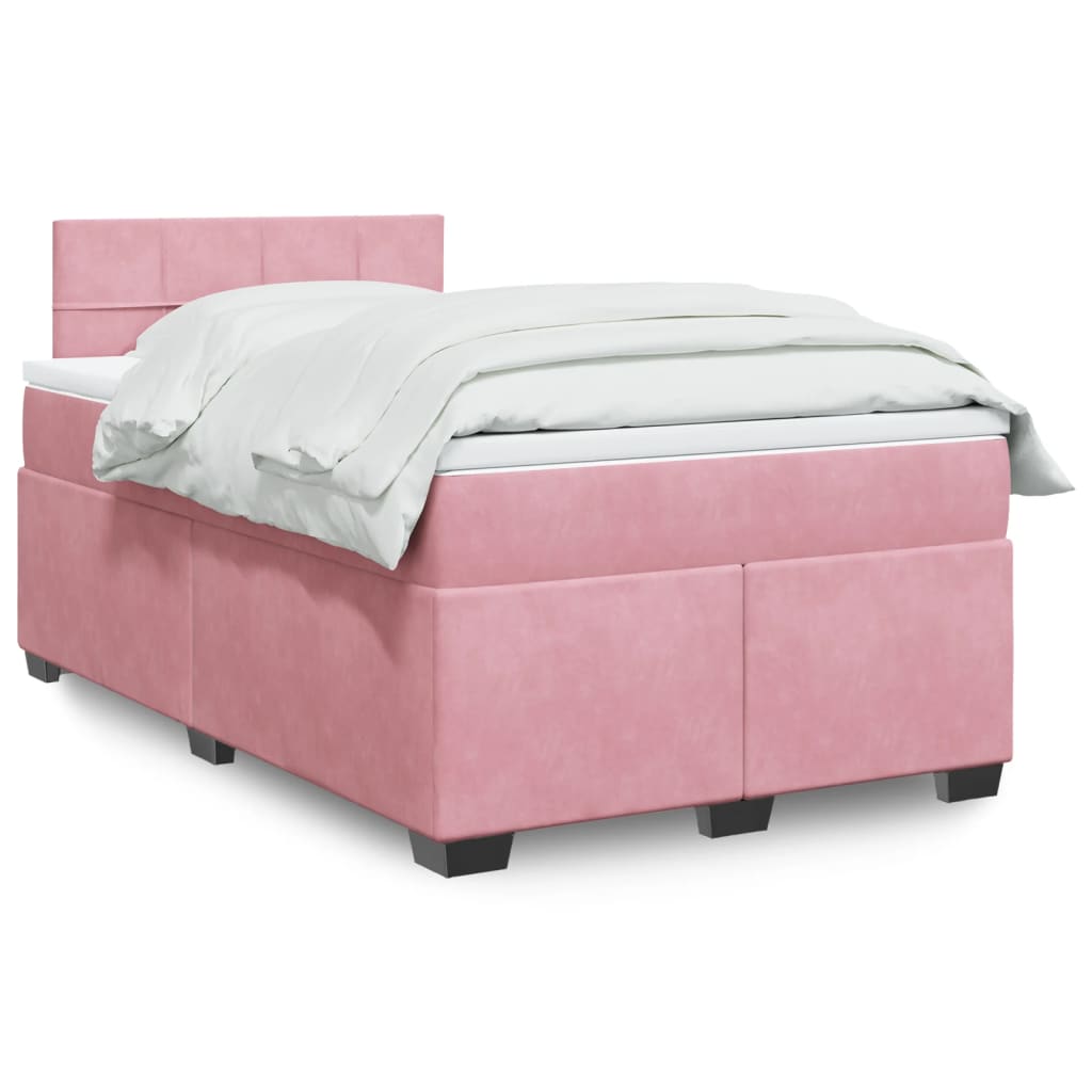 vidaXL Κρεβάτι Boxspring με Στρώμα Ροζ 120x200 εκ. Βελούδινο