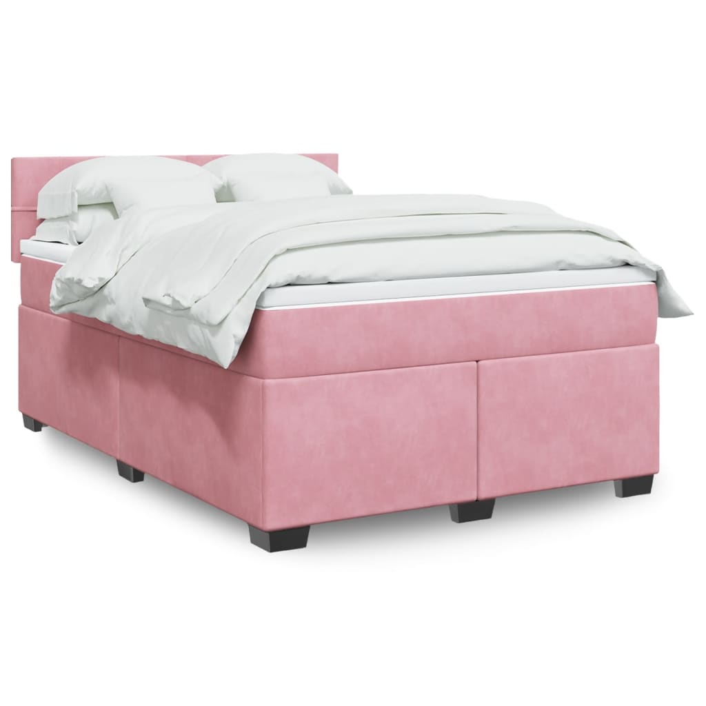 vidaXL Κρεβάτι Boxspring με Στρώμα Ροζ 140x190 εκ. Βελούδινο