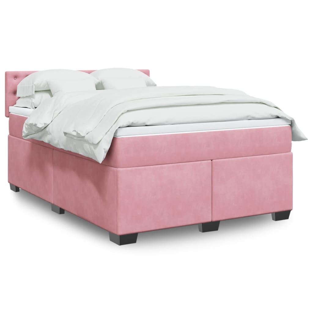 vidaXL Κρεβάτι Boxspring με Στρώμα Ροζ 140x200 εκ. Βελούδινο