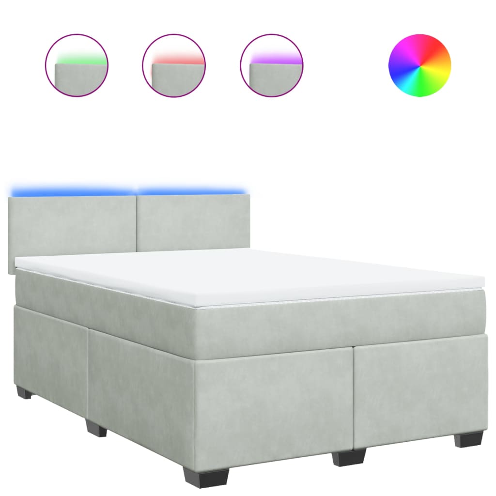 vidaXL Κρεβάτι Boxspring με Στρώμα Ανοιχτό Γκρι 160x200 εκ. Βελούδινο