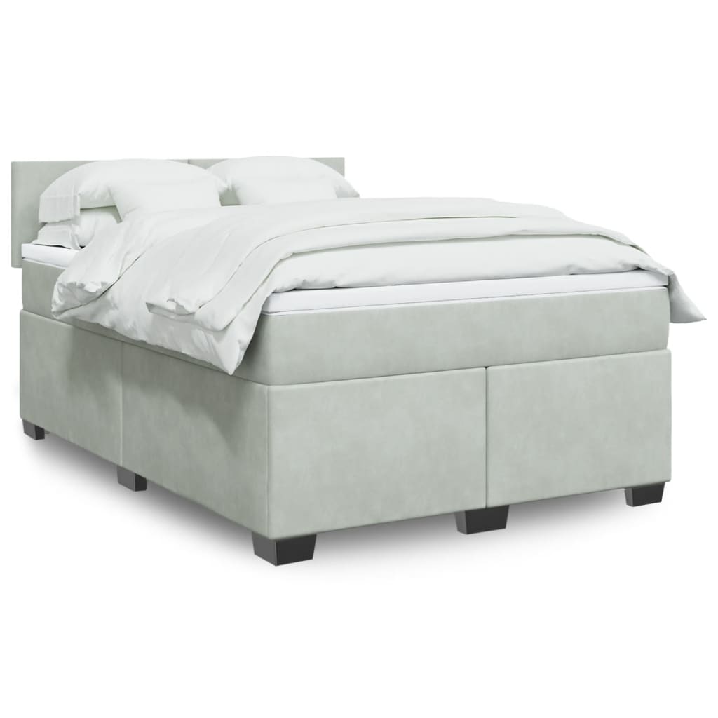 vidaXL Κρεβάτι Boxspring με Στρώμα Ανοιχτό Γκρι 160x200 εκ. Βελούδινο