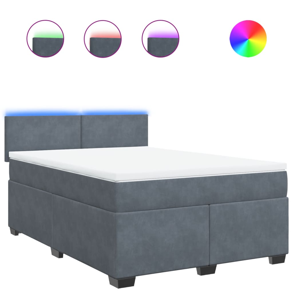 vidaXL Κρεβάτι Boxspring με Στρώμα Σκούρο Γκρι 160x200 εκ. Βελούδινο