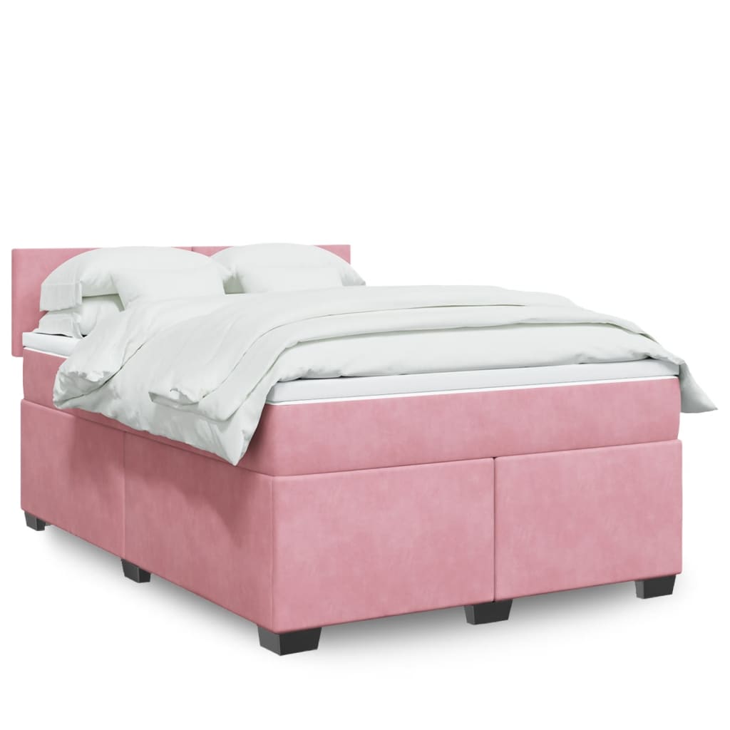 vidaXL Κρεβάτι Boxspring με Στρώμα Ροζ 160x200 εκ. Βελούδινο