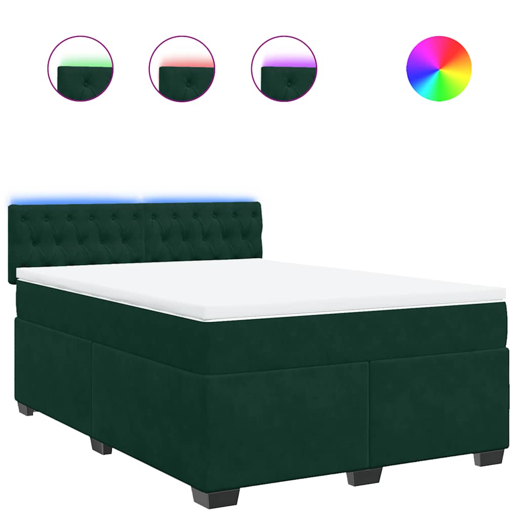 vidaXL Κρεβάτι Boxspring με Στρώμα Σκούρο Πράσινο 160x200εκ. Βελούδινο