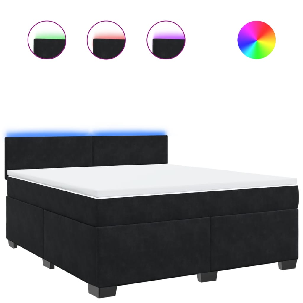 vidaXL Κρεβάτι Boxspring με Στρώμα Μαύρο 180x200 εκ. Βελούδινο