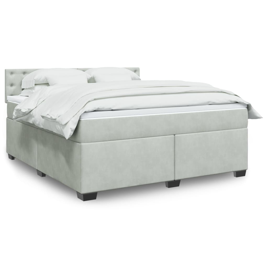 vidaXL Κρεβάτι Boxspring με Στρώμα Ανοιχτό Γκρι 180x200 εκ. Βελούδινο