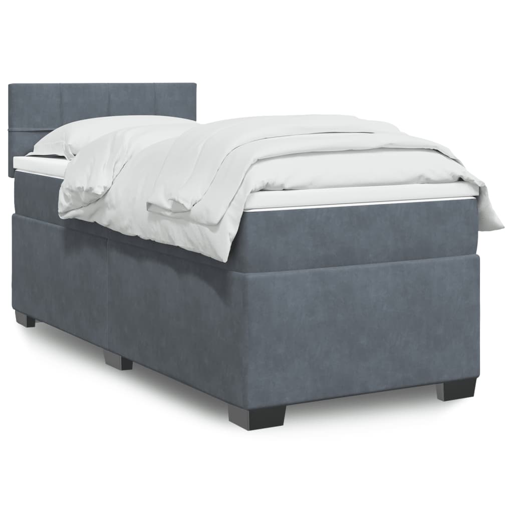 vidaXL Κρεβάτι Boxspring με Στρώμα Σκούρο Γκρι Single Βελούδινο
