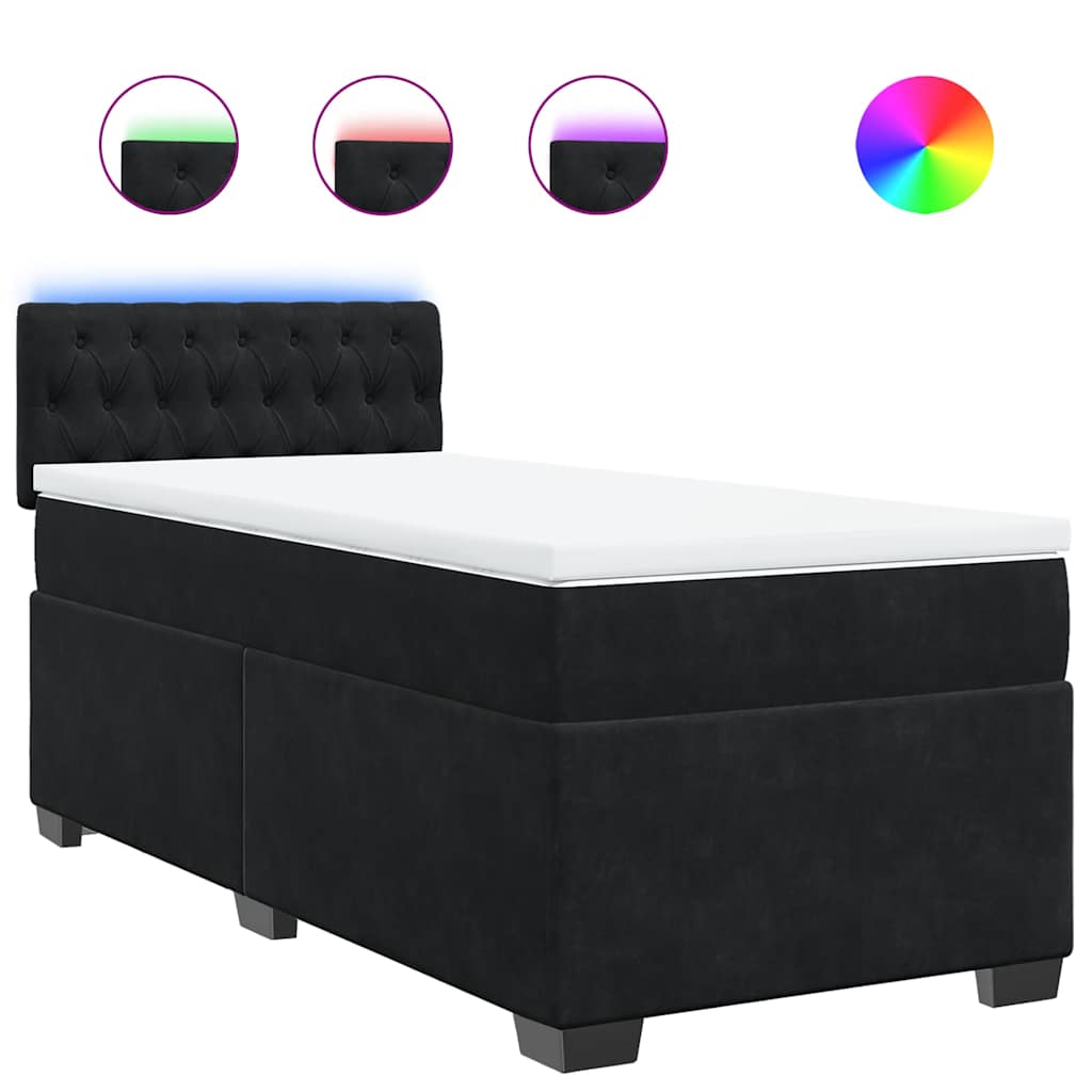 vidaXL Κρεβάτι Boxspring με Στρώμα Μαύρο Single Βελούδινο