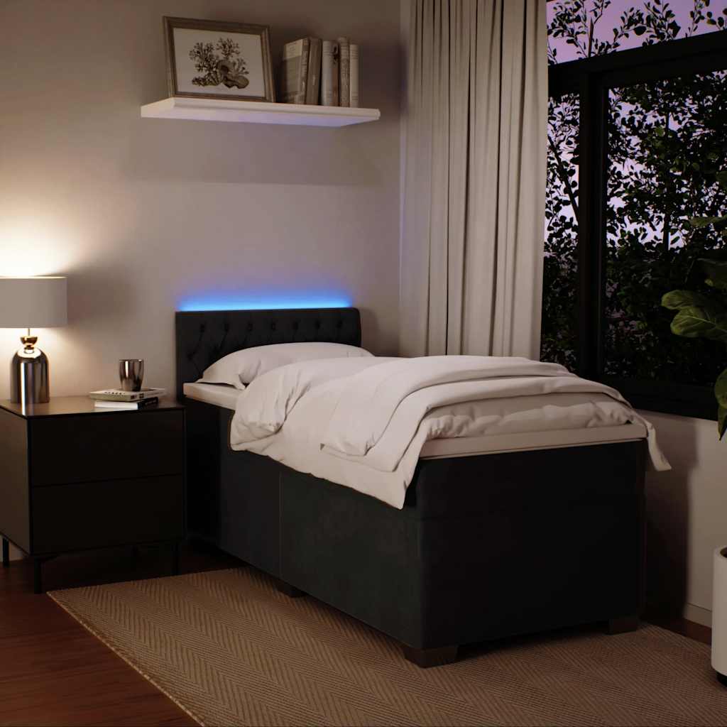 vidaXL Κρεβάτι Boxspring με Στρώμα Μαύρο Single Βελούδινο