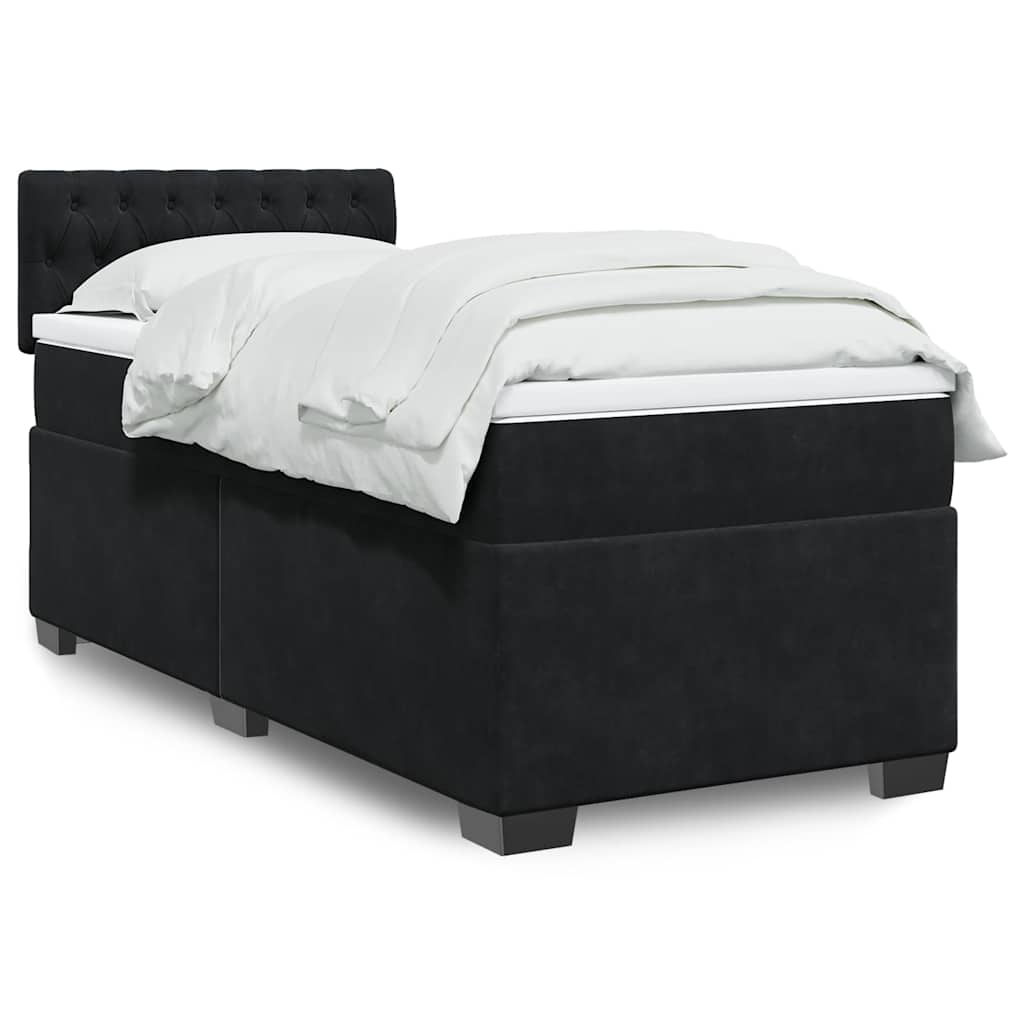 vidaXL Κρεβάτι Boxspring με Στρώμα Μαύρο Single Βελούδινο