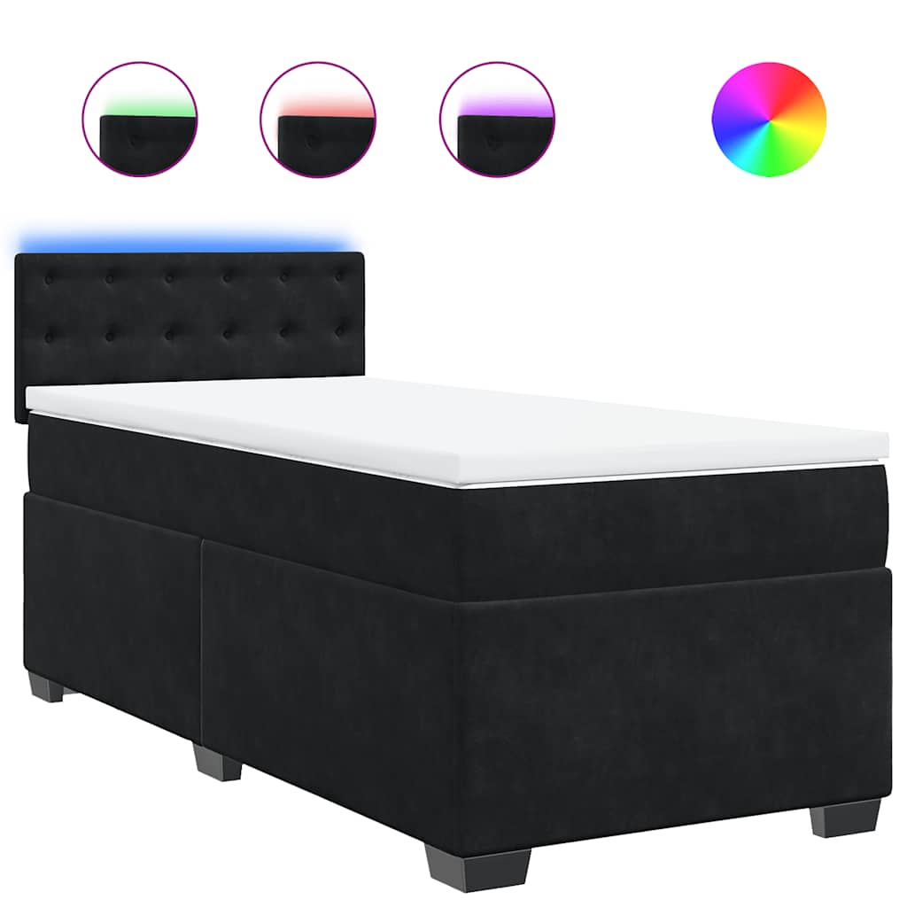 vidaXL Κρεβάτι Boxspring με Στρώμα Μαύρο Single Βελούδινο