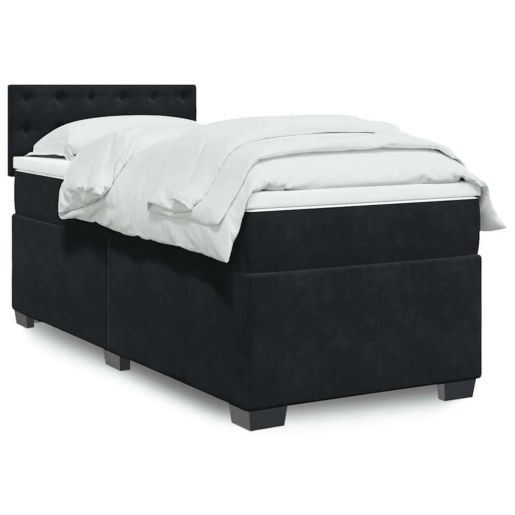 vidaXL Κρεβάτι Boxspring με Στρώμα Μαύρο Single Βελούδινο
