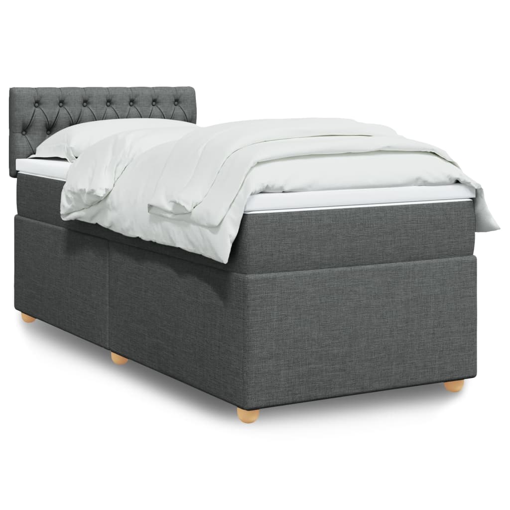 vidaXL Κρεβάτι Boxspring με Στρώμα Σκούρο Γκρι 90x190 εκ. Υφασμάτινο