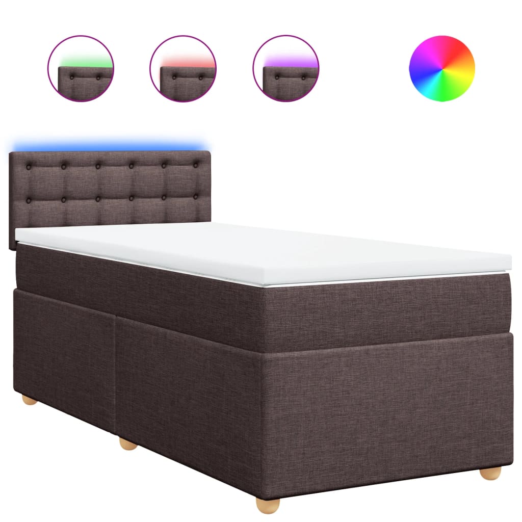vidaXL Κρεβάτι Boxspring με Στρώμα Σκούρο Καφέ 90x190 εκ. Υφασμάτινο