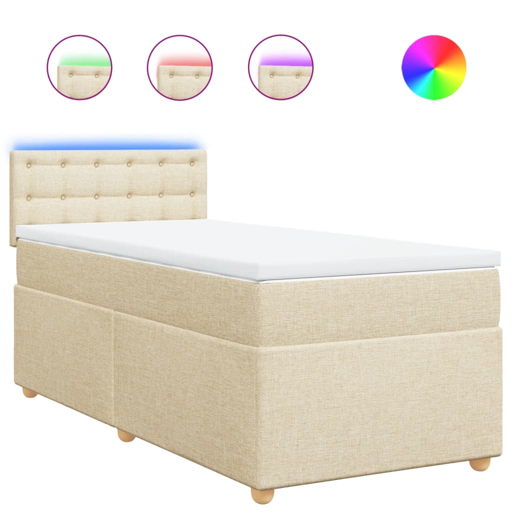 vidaXL Κρεβάτι Boxspring με Στρώμα Κρεμ 90x190 εκ.Υφασμάτινο