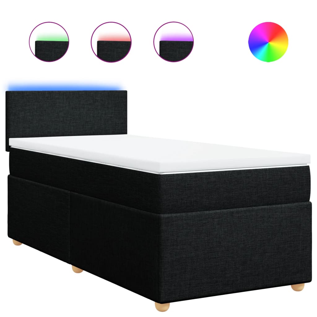 vidaXL Κρεβάτι Boxspring με Στρώμα Μαύρο 90x200 εκ. Υφασμάτινο