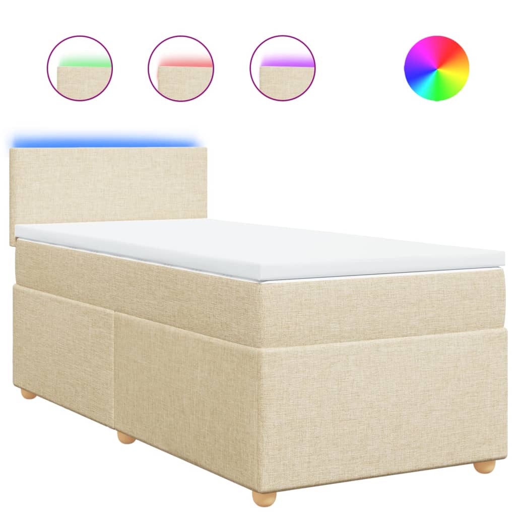 vidaXL Κρεβάτι Boxspring με Στρώμα Κρεμ 90x200 εκ.Υφασμάτινο