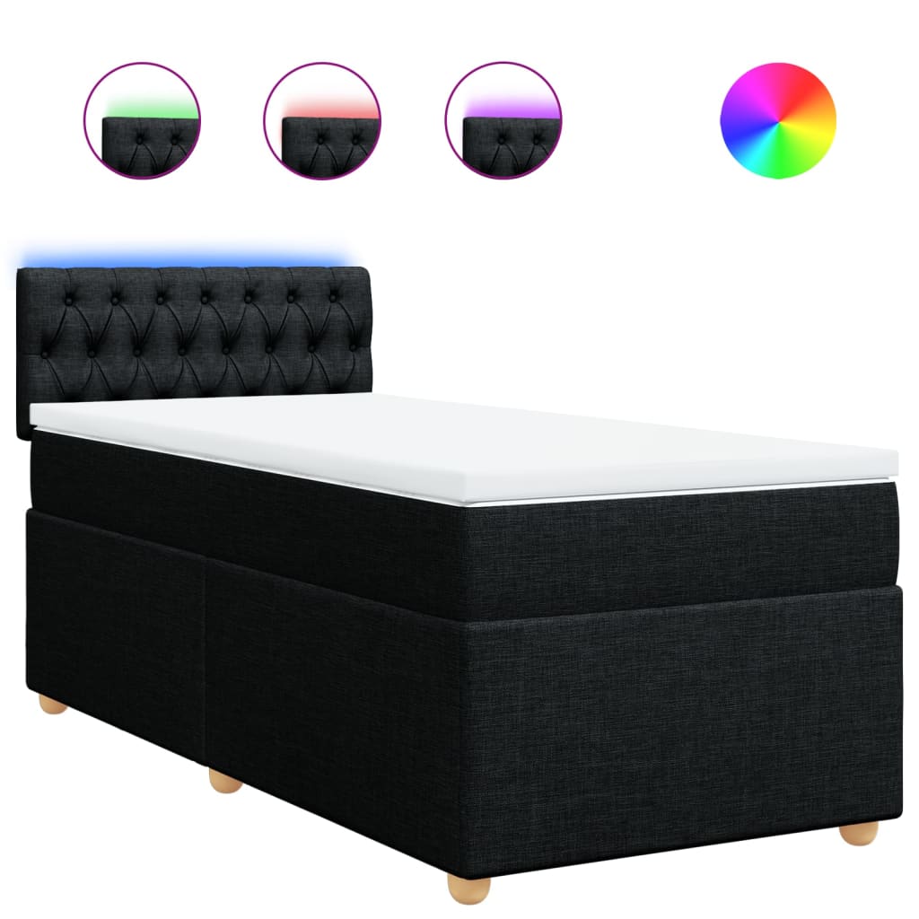 vidaXL Κρεβάτι Boxspring με Στρώμα Μαύρο 90x200 εκ. Υφασμάτινο