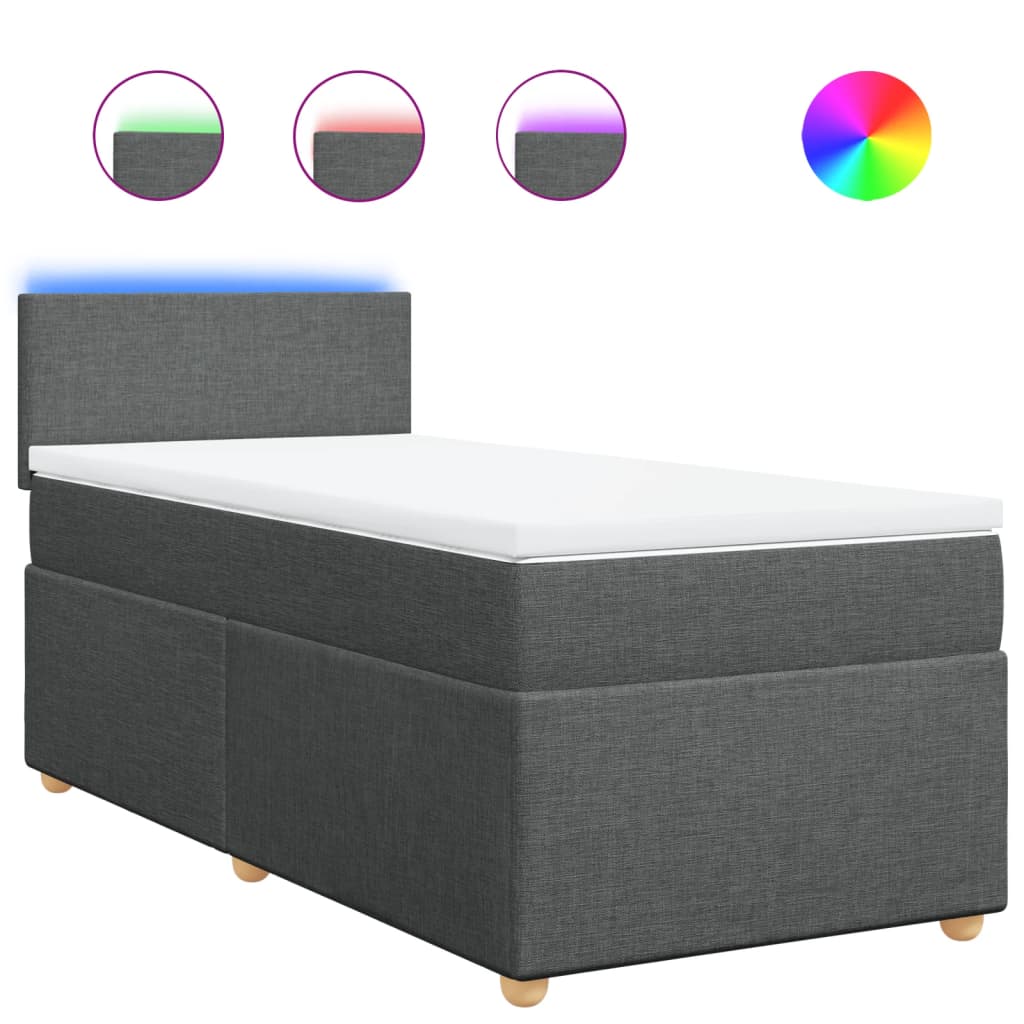vidaXL Κρεβάτι Boxspring με Στρώμα Σκούρο Γκρι 100x200 εκ. Υφασμάτινο
