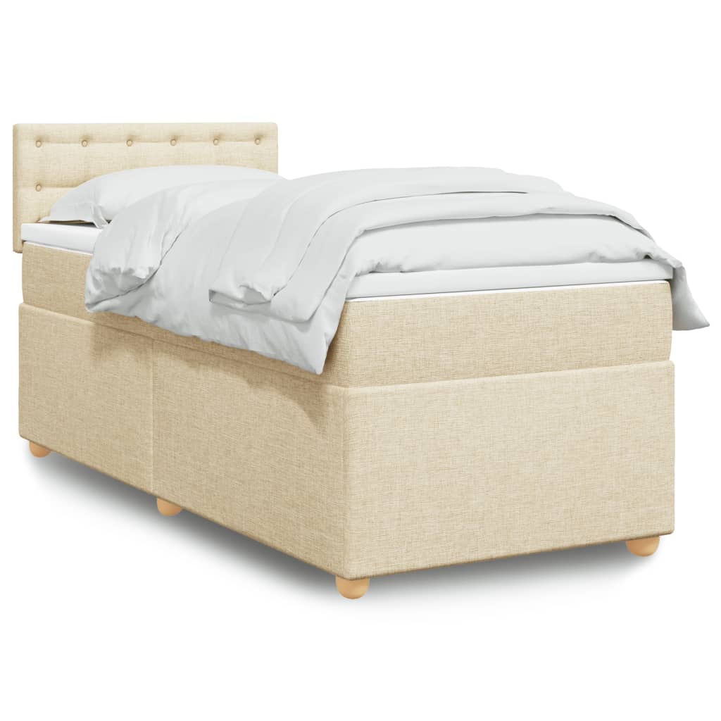 vidaXL Κρεβάτι Boxspring με Στρώμα Κρεμ 100 x 200 εκ. Υφασμάτινο